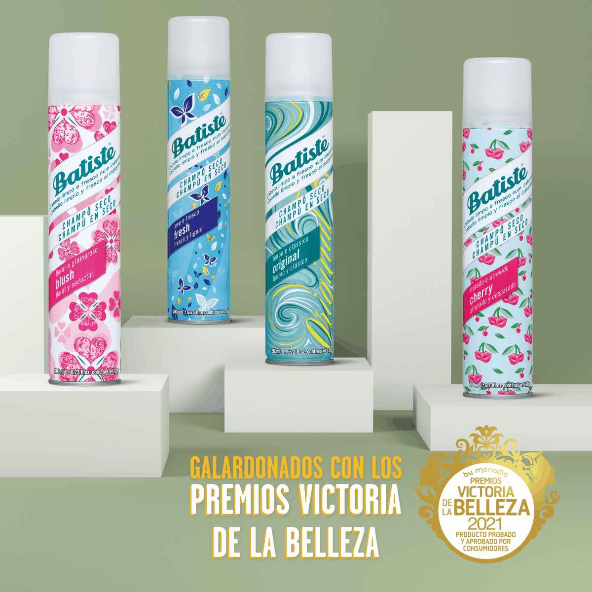 Champús en seco Batiste de la gama fragancia, galardonados por el sello de calidad Premios Victoria de la Belleza 